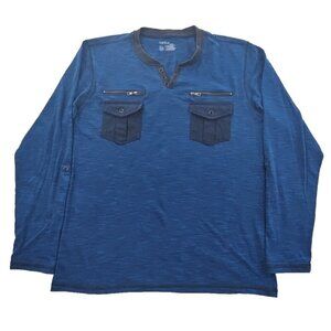 Vertical Sport Shirt Men's M Black Blue Long Sleeve Thermal Crewneck Casual EUC